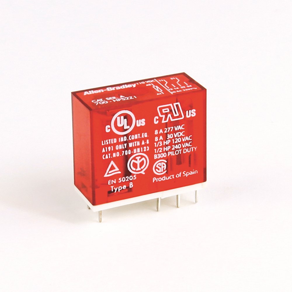 Safety Control Relay, 700-HP General Purpose PCB PIN Style Relay, 8 A, 2 Pole, DPDT, 125V DC, (Pkg. Qty. of 10)