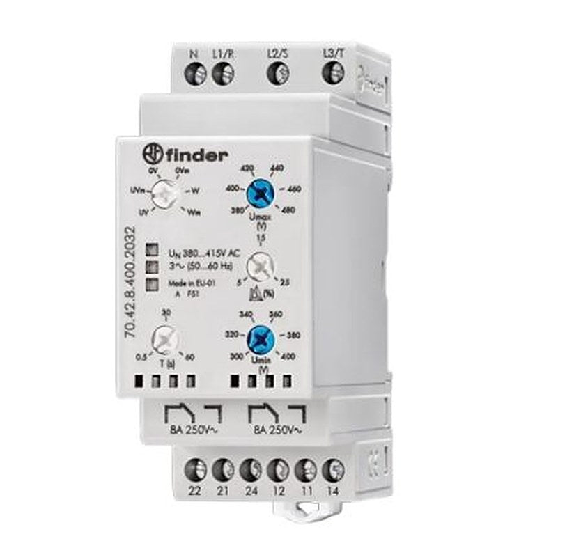 Finder Monitoring Relay, 3 Phase, DIN Rail, 220V ac, 240 V ac, 380 V ac, 415 V ac