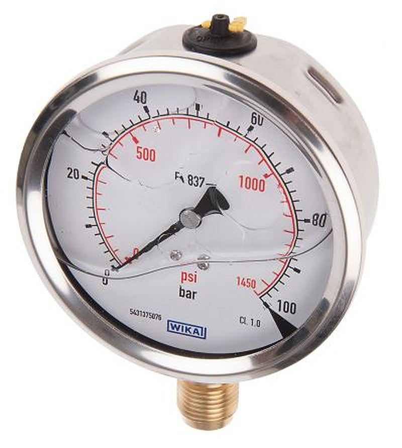 WIKA Pressure Gauge, 100 mm, 100 bar