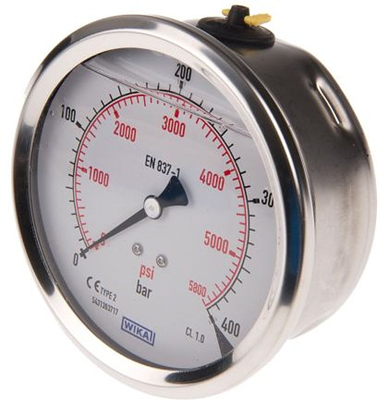 WIKA 1/2 in Threaded Pressure Gauge, 100 mm, 400 bar, UKAS