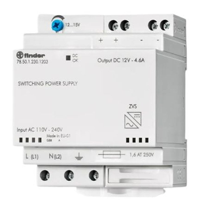 Finder Embedded Switch Mode Power Supply, 78.50.1.230.1202 12V dc, 4.6A, 50 W, Input 230V ac to 240V ac