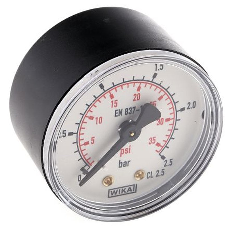 WIKA R 1/8 in BSPT Pressure Gauge, 50 mm, 2.5 bar, UKAS