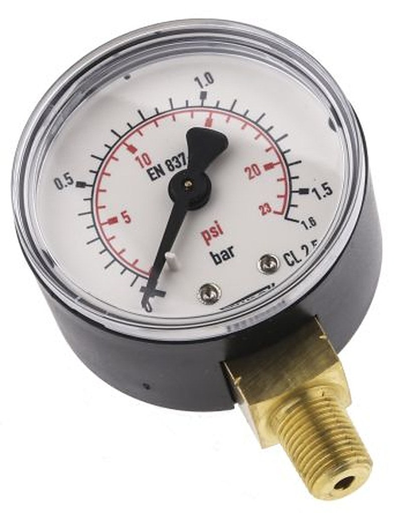 WIKA 1/8 in R Threaded Pressure Gauge, 50 mm, 1.6 bar