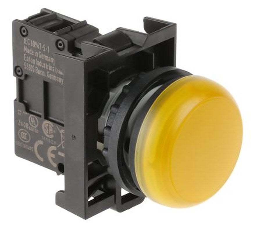 Eaton, RMQ Titan M22, Flush, Rear, Surface Mount Yellow LED Indicator, 22 mm Cutout, IP69K, Round, 12 V, 30V ac/dc