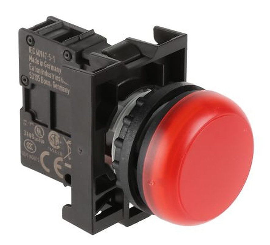 Eaton, RMQ Titan M22, Flush, Rear, Surface Mount Red LED Indicator, 22 mm Cutout, IP69K, Round, 12 V, 30V ac/dc
