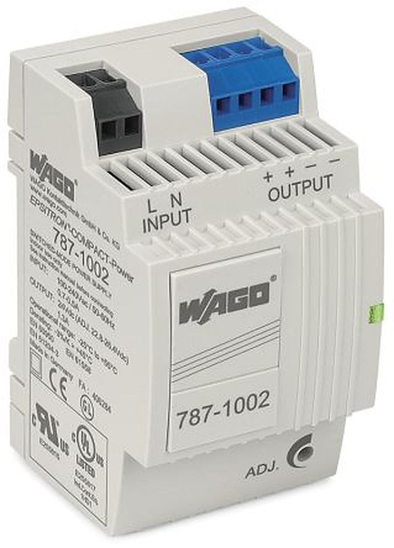 WAGO 787 Switched Mode Power Supply DIN Rail Power Supply 300 V dc, 264V ac AC/DC Input 24V dc, 1.3 A Output DC 31.2 W