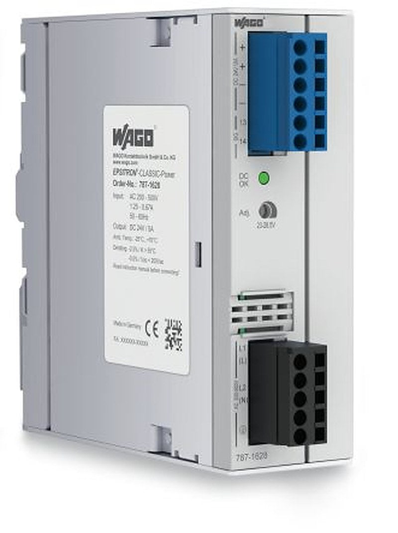 WAGO 787 Switched Mode Power Supply DIN Rail Power Supply 550V ac AC Input 24V dc, 5 A Output DC 120 W
