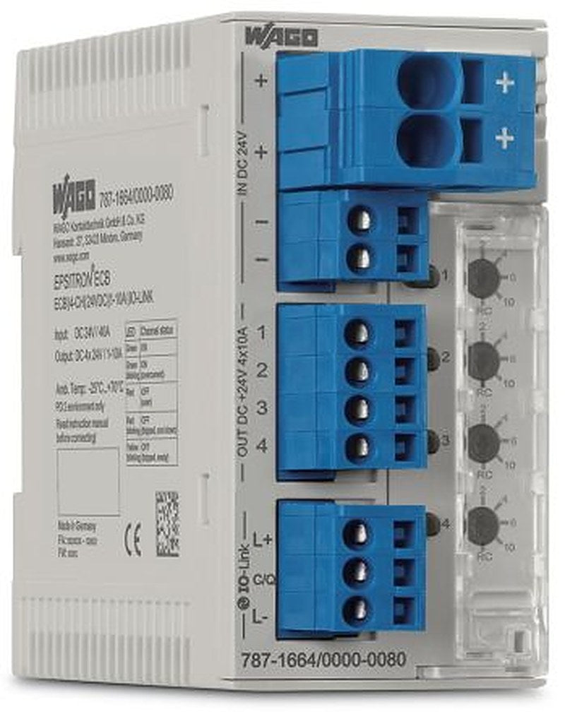 WAGO 787 Electronic Circuit Breaker 10A, 4 channels, DIN Rail