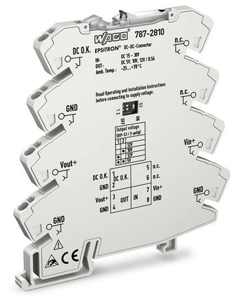 WAGO 787 DC/DC Converter, 15V dc, 30 V dc/ 500 mA, 24V dc Input, 24V dc Input, DIN Rail 2.5 W, 70 °C Max Temp -25 °C Min