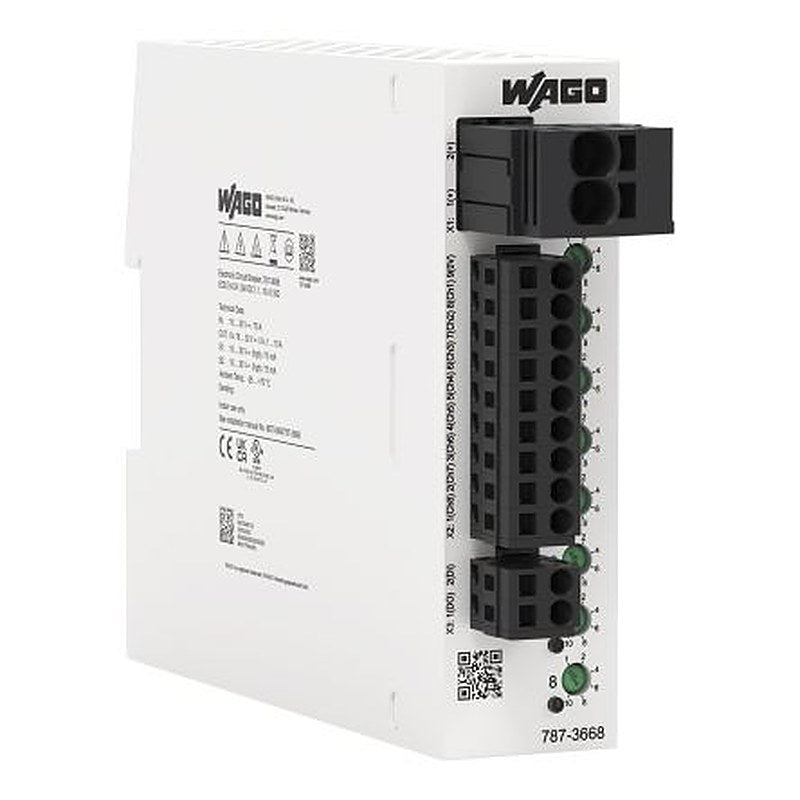 WAGO 1 to 10 A 787 Electronic Circuit Breaker 10A 24V, 8 channels, DIN Rail