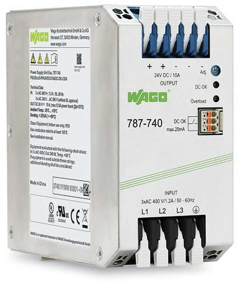 WAGO 787 Switched Mode DIN Rail Power Supply 400V ac/dc AC/DC Input 24V dc, 10 A Output DC 240 W