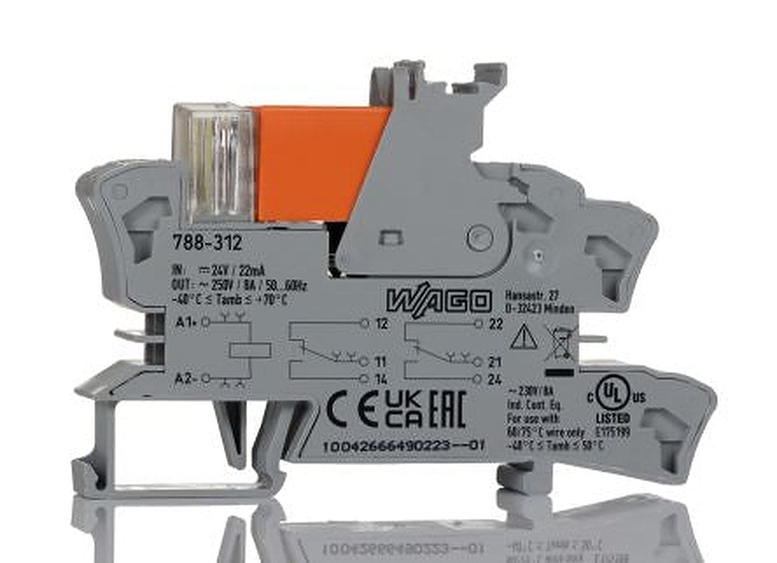 WAGO 788 Series Interface Relay, DIN Rail, 24V dc Coil, DPDT, 19mA