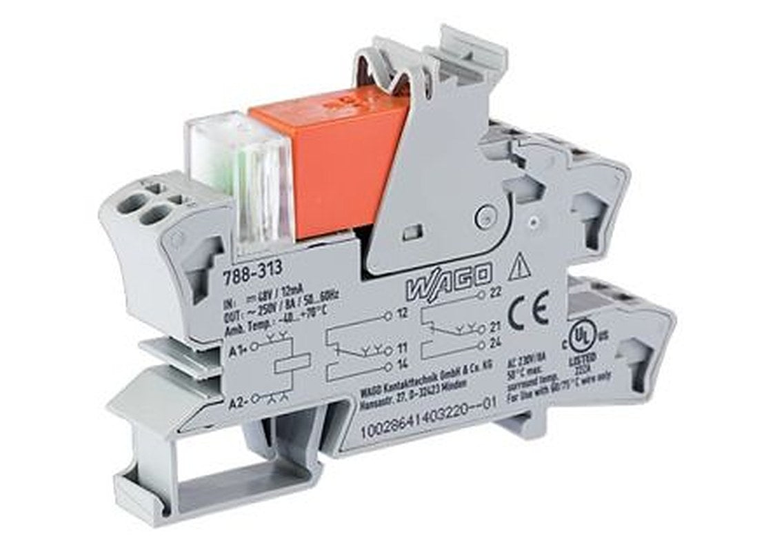WAGO 788 Series Relay Module, DIN Rail, 48V dc Coil, DPDT, 11mA