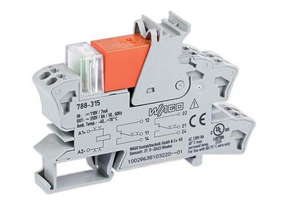 WAGO 788 Series Relay Module, DIN Rail, 110V dc Coil, DPDT, 6mA