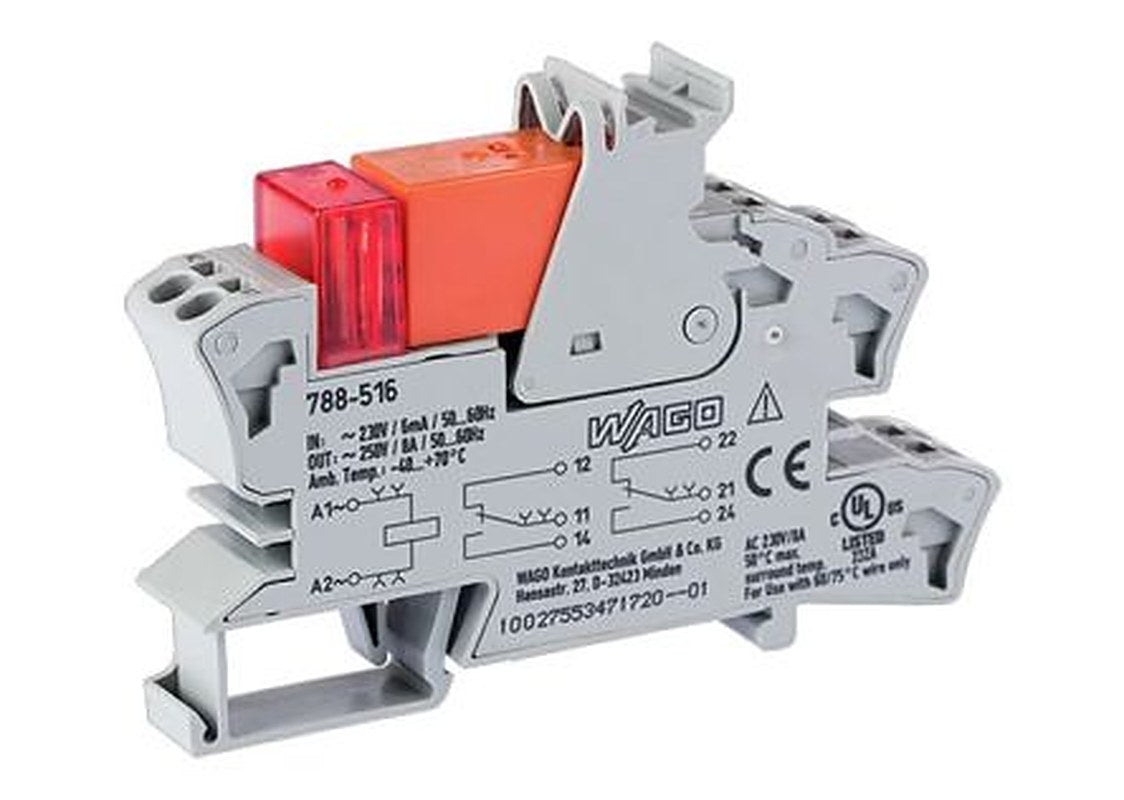WAGO 788 Series Relay Module, DIN Rail, 230V ac Coil, DPDT, 4mA