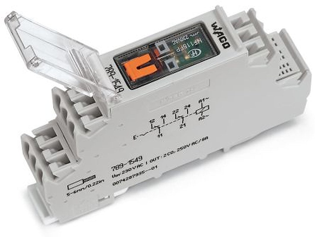 WAGO 789 Series Relay Module, DIN Rail, 230V ac Coil, DPDT, 4mA