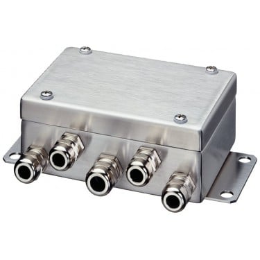 TERMINAL BOX SIWAREX JB ATEX Stainless steel enclosure FOR CONNECTION OF UP TO 4 LOAD CELLS IN 4 OR 6-CONDUCTOR TECHNOLOGY, DEGREE OF PROTECTION: IP66 for use in explosive atmospheres II 2 G Ex ia/ib IIC T6 Gb II 3 G Ex nA IIC T6 Gc II 1 D Ex ia IIIC T85 Cel Da II 1 D Ex tb + ib IIIC T85 Cel Da IP66 DIMENSIONS: 150 x 100 x 63 MM