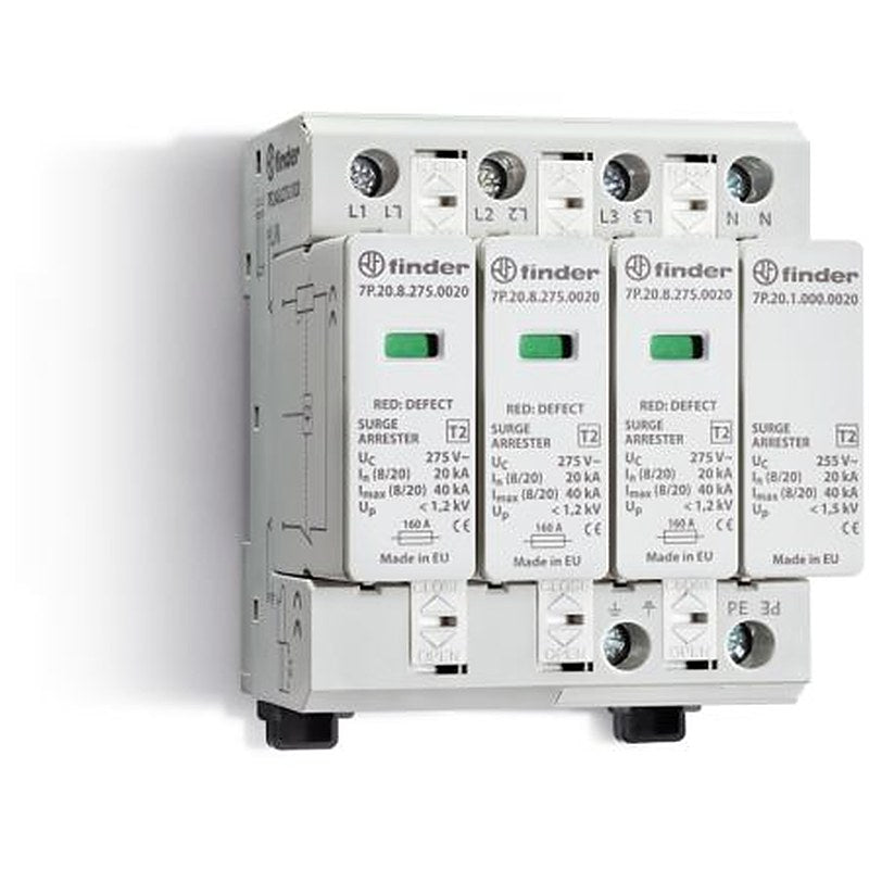 Finder 3 Phase Surge Arrester, 40 kA, 1.5 kV, DIN Rail