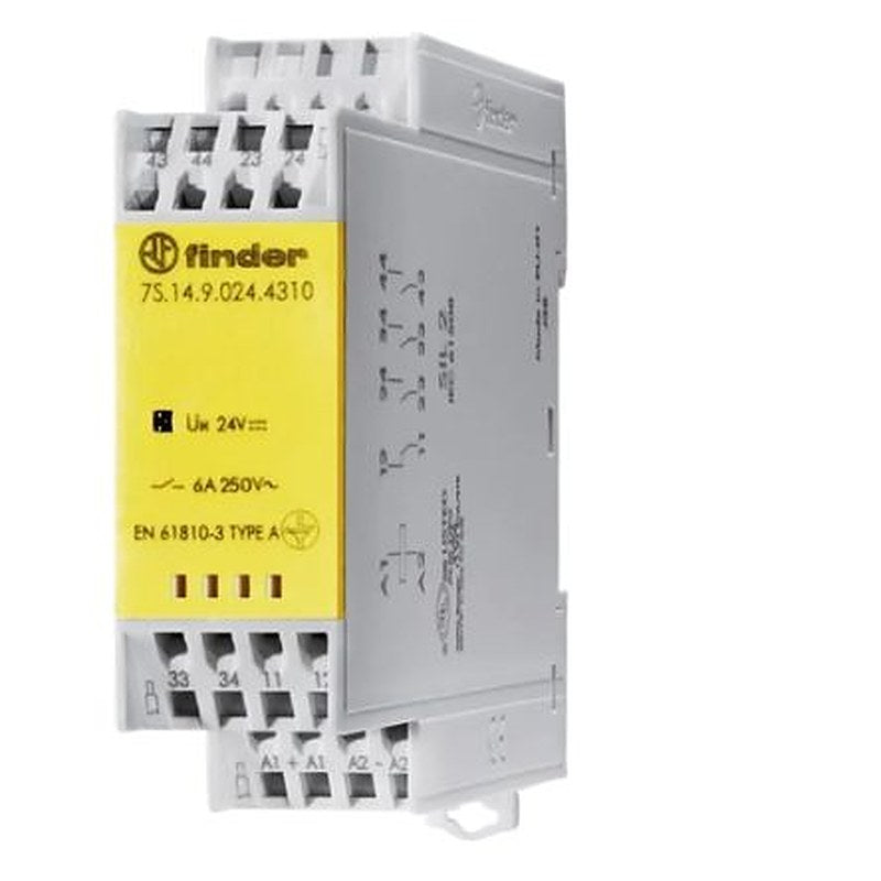 Finder DIN Rail Force Guided Relay, 24V dc Coil Voltage, 4-Pole, 3PDT