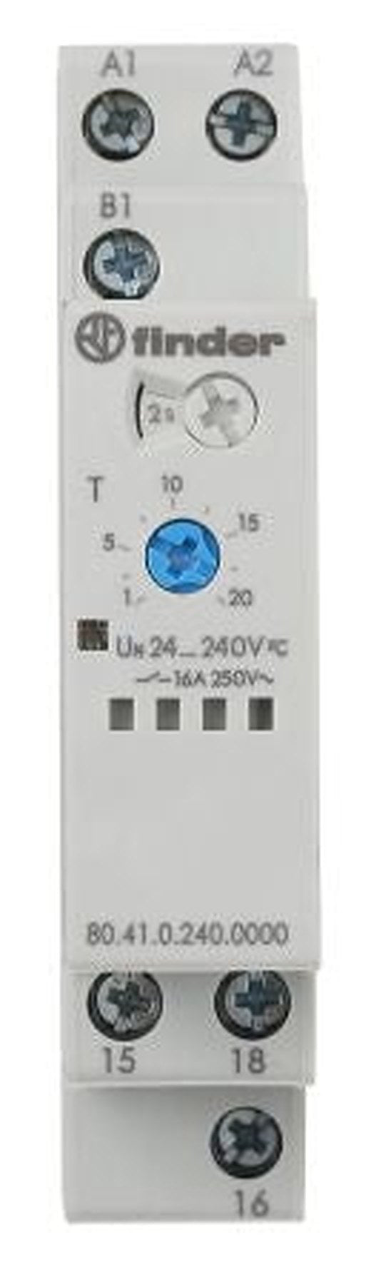 Finder 80 Series DIN Rail Timer Relay, 1-Contact, 240 V dc 24V ac, 240 V ac, 0.1 to 20 s, 0.1 to 24 h, 0.1 to 20 min,