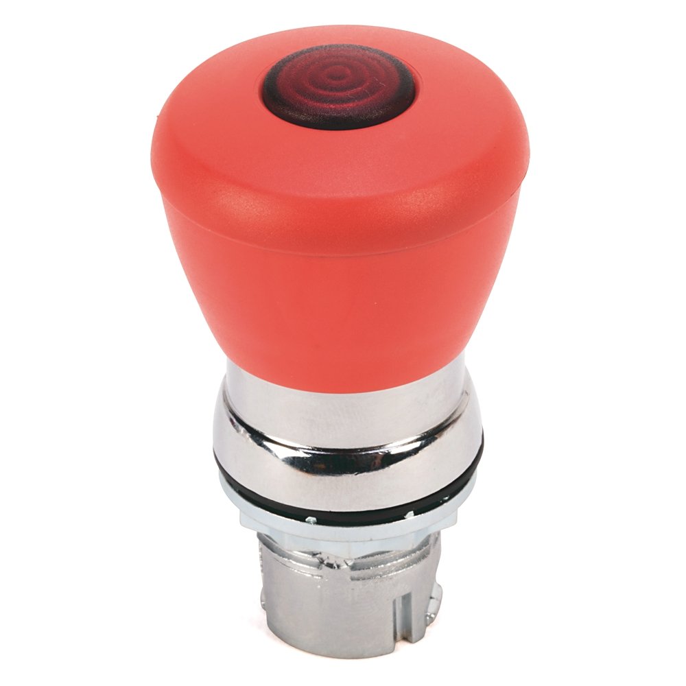 800F Momentary Mushroom Push-Pull Operators - Metal, Momentary Out, Maintained Center, Maintained In, 40mm, Green, 3-Position 800E Style