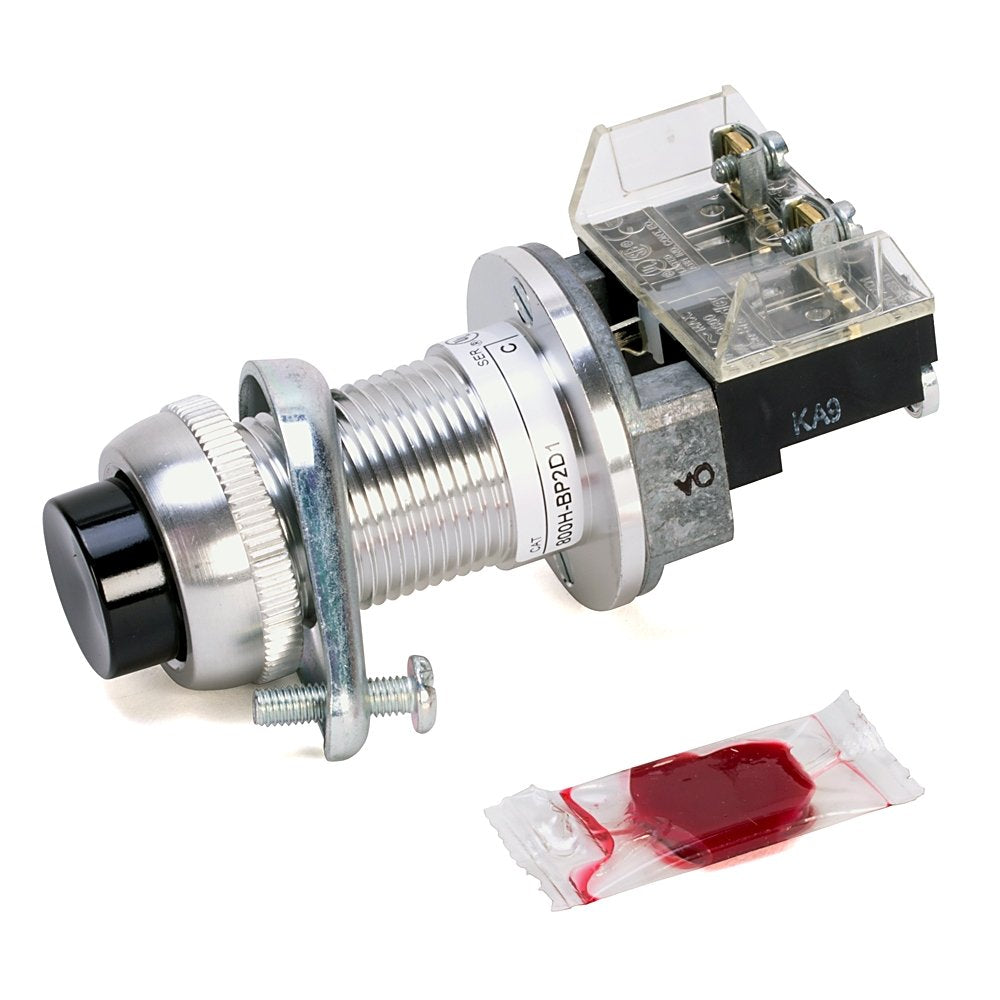 Hazardous Location Type 7&9 Momentary Contact PB, Non-Illuminated., Standard Barrel Length, Extended Head, Black, 2 NO