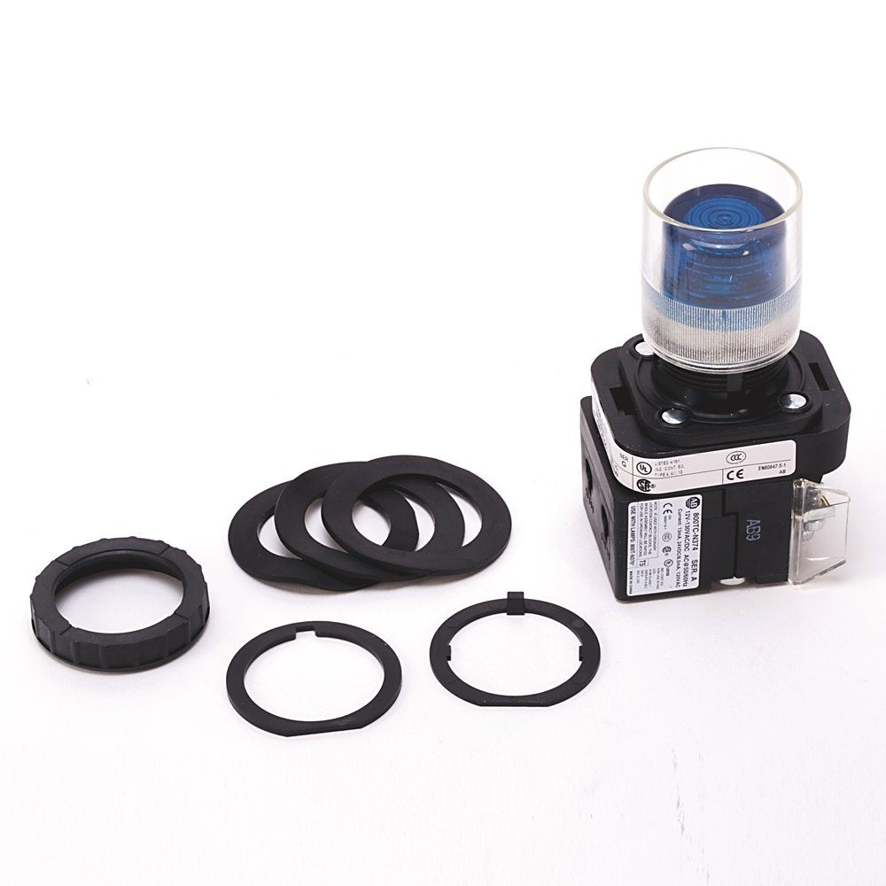 30.5mm Type 4/4X/13 Mom. Contact PB-Illum., Blue, Ext. Hd w/ Guard, LED, 12-130V AC/DC, 1 NO