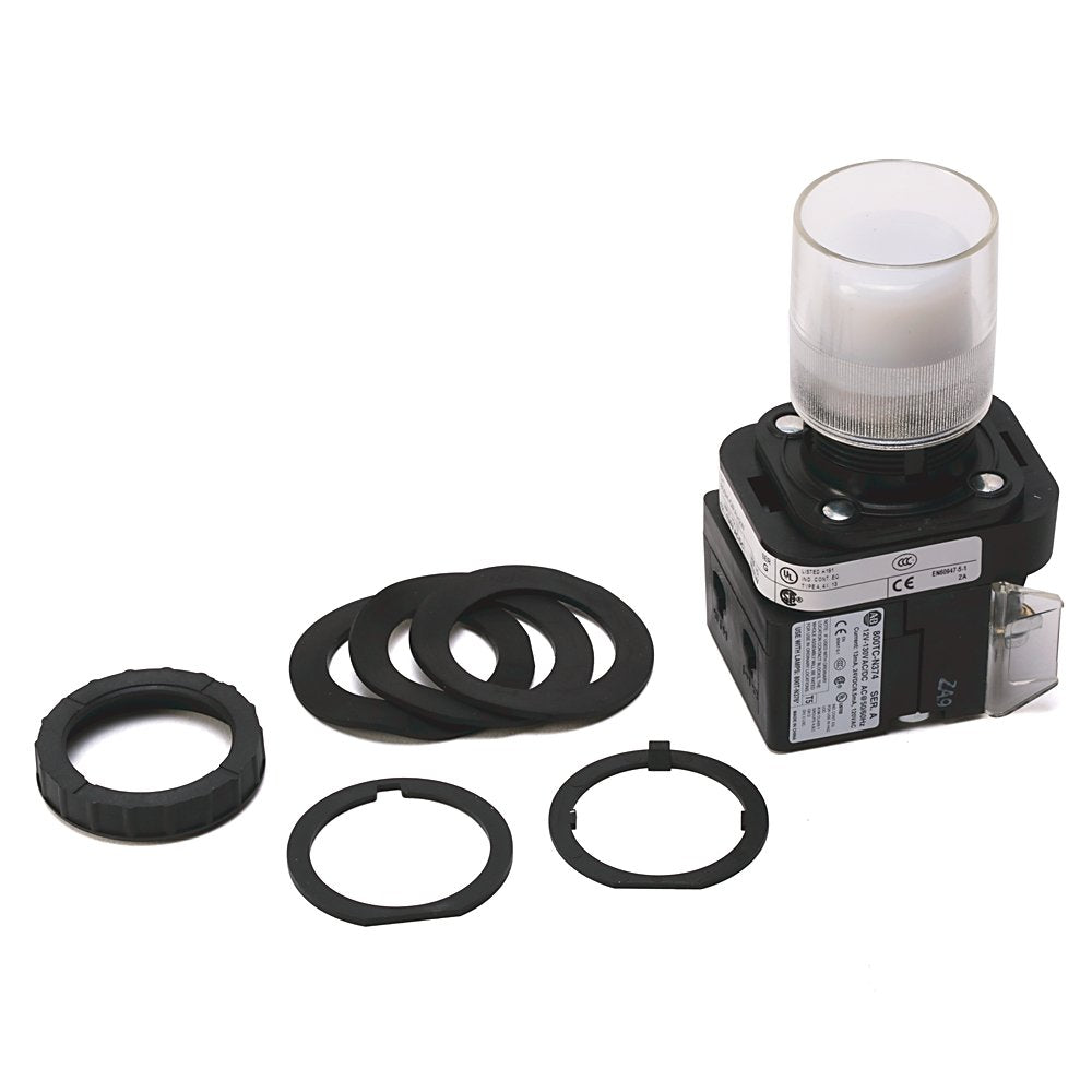 30.5mm Type 4/4X/13 Mom. Contact PB-Illum., White, Ext. Hd w/ Guard, LED, 12-130V AC/DC, 1 NO-1 NC PenTUFF