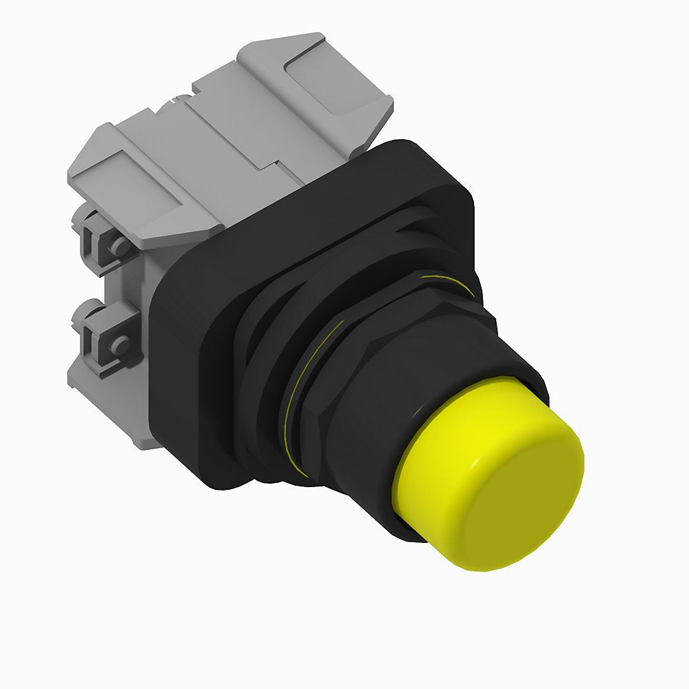 30.5mm Type 4/4X/13 Mom. Contact PB-Illum., Yellow, Ext. Hd w/o Guard, LED, 12-130V AC/DC, 1 NO