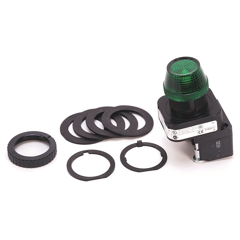 30.5mm Type 4/4X/13 Pilot Light, LED, Green, 12-130V AC/DC