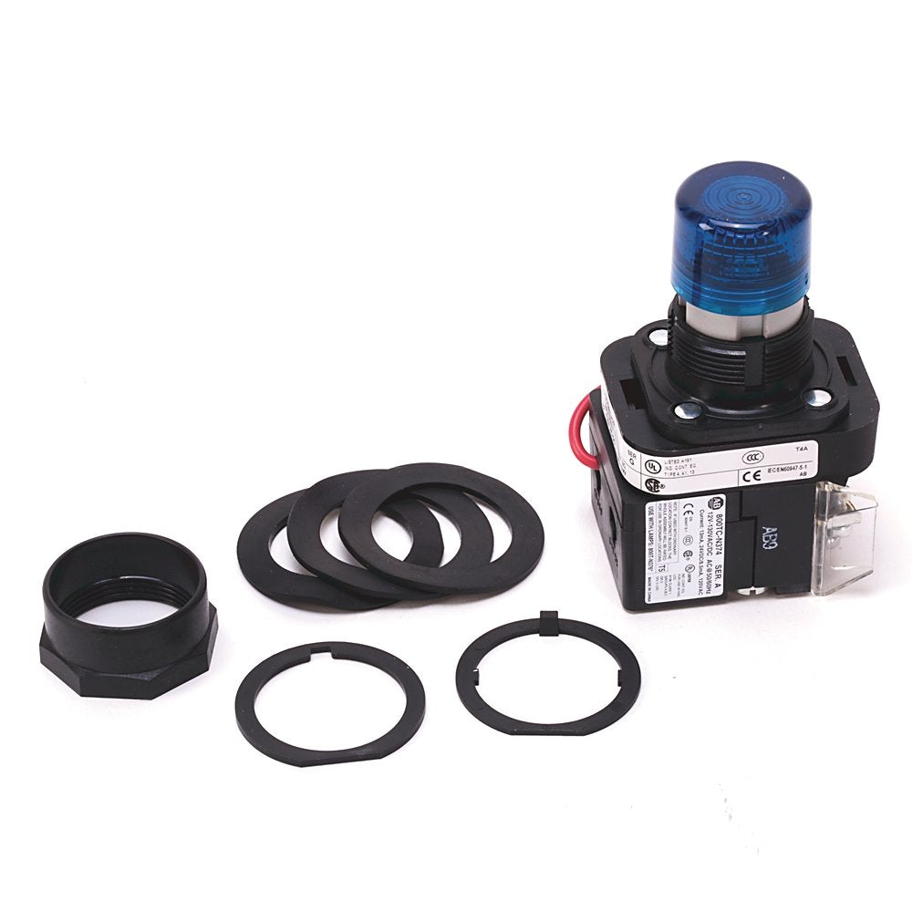 30.5mm Type 4/4X/13 Pilot Light, LED, Blue, 12-130V AC/DC, 1 NO-1 NC