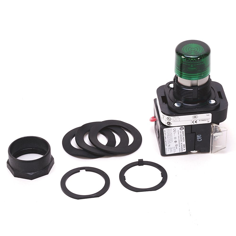 30.5mm Type 4/4X/13 Pilot Light, LED, Green, 12-130V AC/DC, 1 NO-1 NC