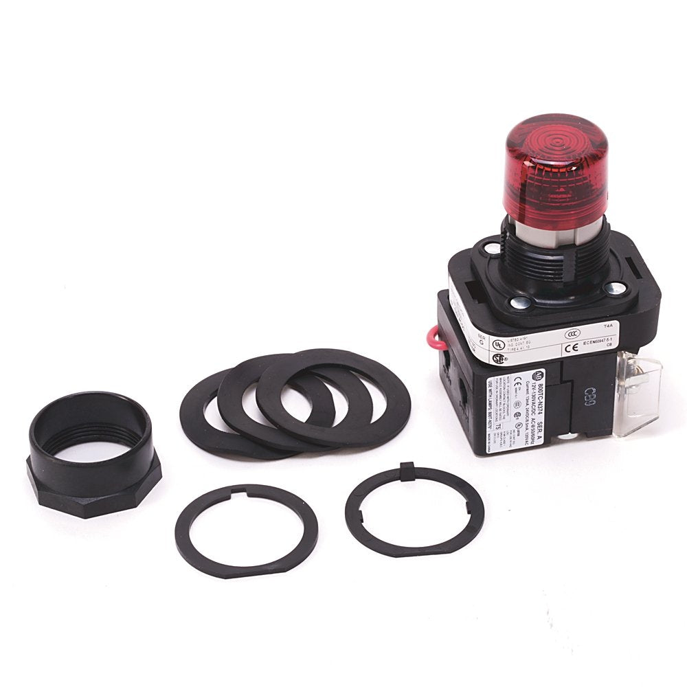30.5mm Type 4/4X/13 Pilot Light, LED, Red, 12-130V AC/DC, 1 NO-1 NC
