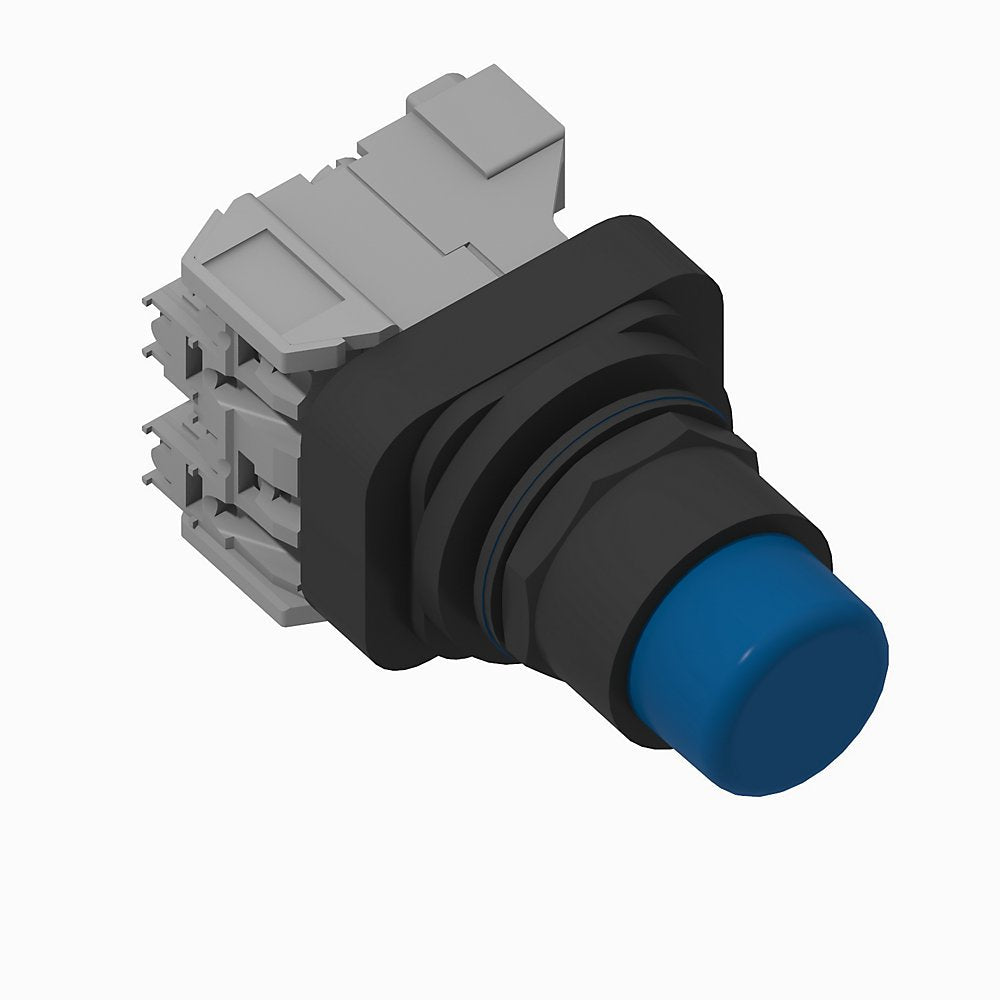 30.5mm Type 4/4X/13 Pilot Light, Full Voltage, Push-to-Test, Incand., Blue, 24V AC/DC, 1 NO-1 NC, Finger Safe Guards