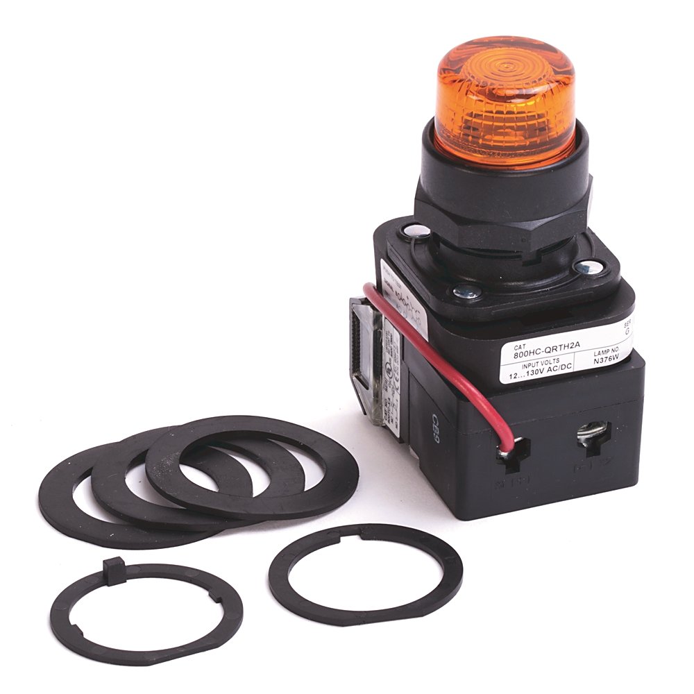 30.5mm Type 4/4X/13 Pilot Light, Full Voltage, Push-to-Test, Incand., Red, 24V AC/DC, 1 NO-1 NC, Finger Safe Guards