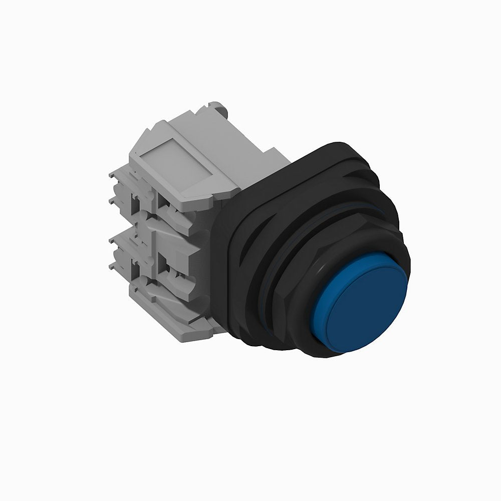 30.5mm Type 4/4X/13 Mom. Contact PB, Non-Illum., Blue, Booted Hd, 1 NO, Finger Safe Guards