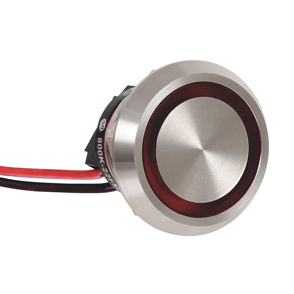 800K Piezo Operators, 22.5 mm Operator Size, Flush, Momentary Operator Type, Red, 24V DC, 1 N.C. Contact Block, Custom symbol