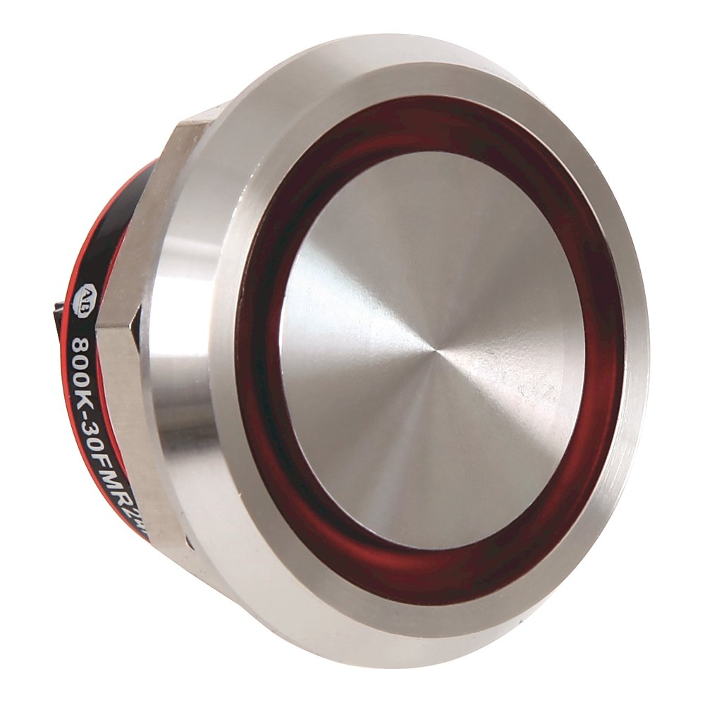 800K Piezo Operators, 30.5 mm Operator Size, Flush, Momentary Operator Type, Red, 24V DC, 1 N.C. Contact Block, Custom text - font size 16 pt