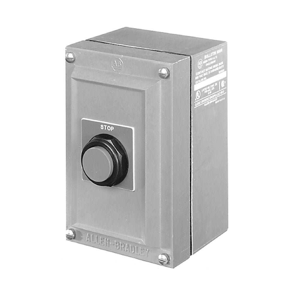 800R Pushbutton Station, Standard, 1 Push Button, Bulletin 800H Bootless Units, NEMA Type 4/4X/13 Bootless, Stainless Steel, EMERGENCY STOP (RED)