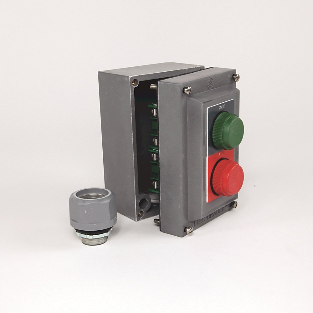 800R Pushbutton Station, Standard, 2 Push Buttons or 2 Push Buttons with 1 Pilot Light, Bulletin 800H Bootless Units, NEMA Type 4/4X/13 Bootless, Stainless Steel, START - STOP, No Pilot Lights