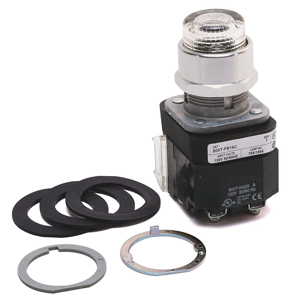 30.5mm Type 4/13 Mom. Contact PB-Illum., Clear, Ext. Hd w/o Guard, Incand./No Options, 120V AC 50/60 Hz, 1 NO-1 NC