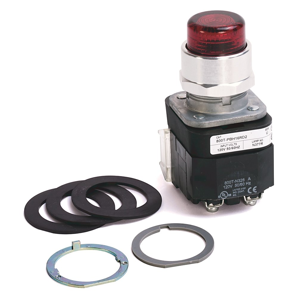 30.5mm Type 4/13 Mom. Contact PB-Illum., Red, Ext. Hd w/o Guard, LED, 120V AC 50/60 Hz, 1 NC