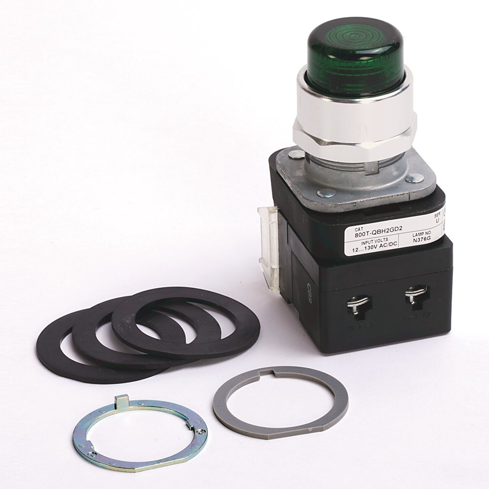 30.5mm Type 4/13 Mom. Contact PB-Illum., Green, Ext. Hd w/o Guard, LED, 12-130V AC/DC, 1 NO