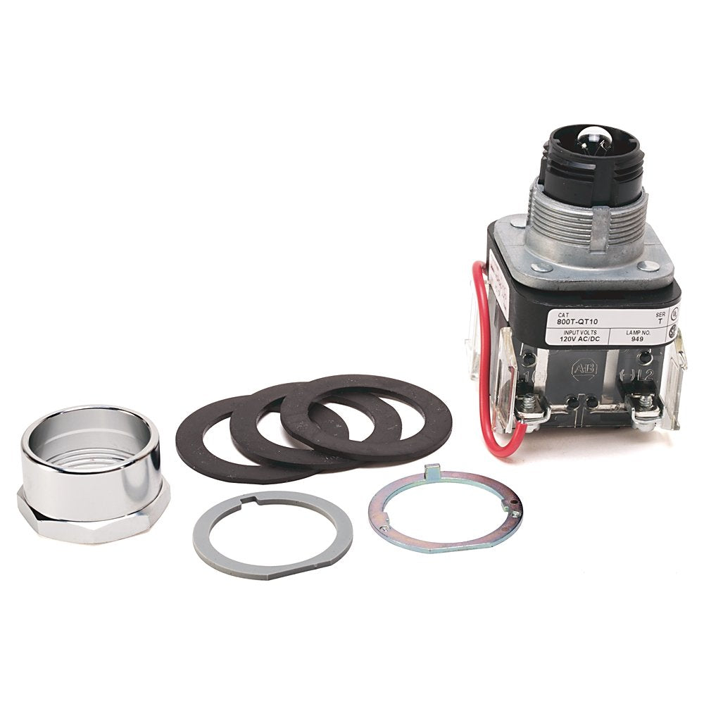 30.5mm Type 4/13 Pilot Light, Full Voltage, Push-to-Test, Incand., Red, 240V AC/DC, 1 NO-1 NC