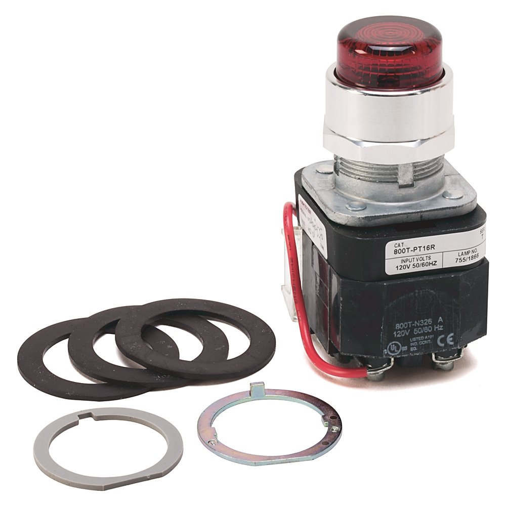 30.5mm Type 4/13 Pilot Light, Full Voltage, Push-to-Test, Incand., Green, 24V AC/DC, 1 NO-1 NC