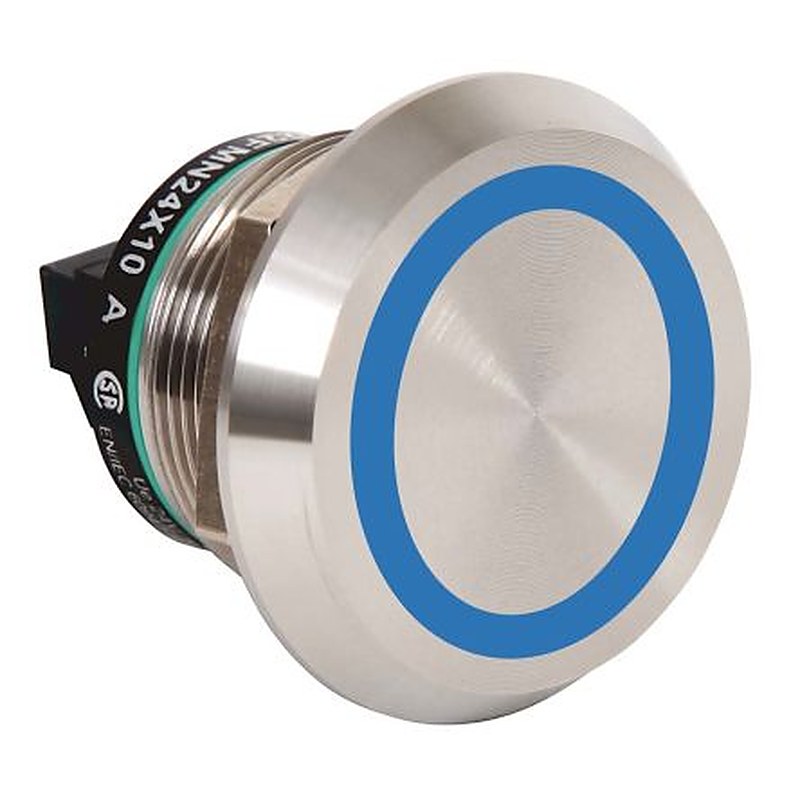 Allen Bradley 800K Series Illuminated Push Button Switch, Momentary, Flush, Panel, 22 mm Cutout, 1 NO, Blue LED, IP69K,