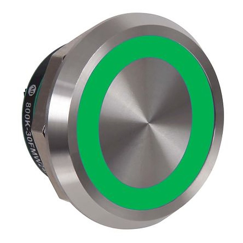 Allen Bradley 800K Series Illuminated Push Button Switch, Flush, Momentary, Panel, 22 mm Cutout, 1 NO, Green LED, 24 V