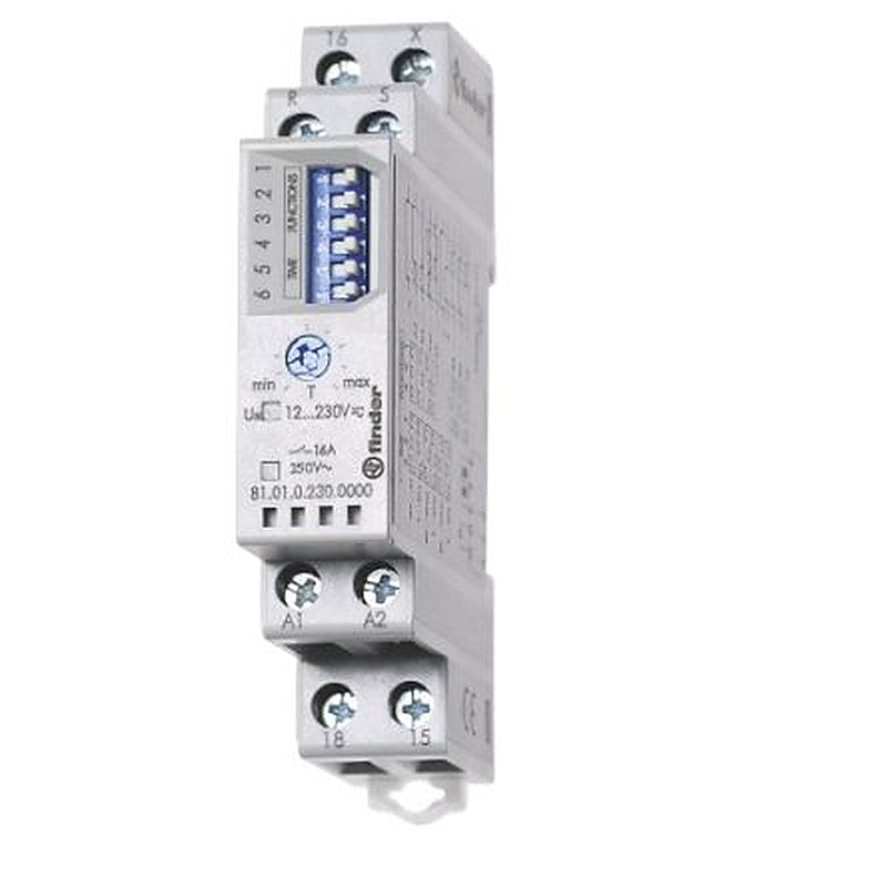 Finder 81 Series DIN Rail Multi-Timer, 12 to 230 V dc 230V ac, 0.1 to 10 h, 7-Function, SPDT Switch Configuration