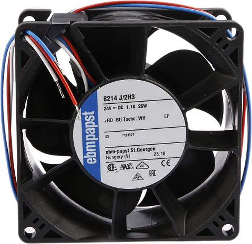 ebm-papst 8200 J Series Axial Fan, 24V dc, 190 m³/h, 26 W, IP68 80 mm 80mm 38 mm
