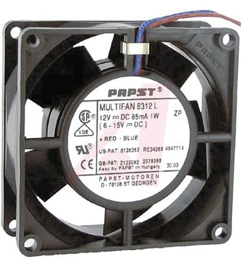 ebm-papst 8300 Series Axial Fan, 12V dc, 67 m³/h, 4 W, IP68 80 mm 32mm 32 mm